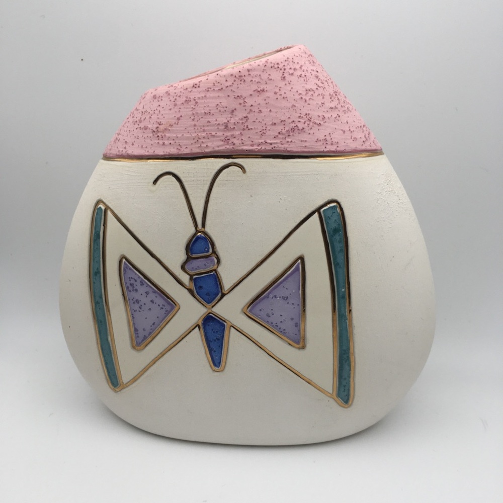 Rainbow Way Ltd Arts, Southwest Butterfly, 24k Gold Accents Art Vase
